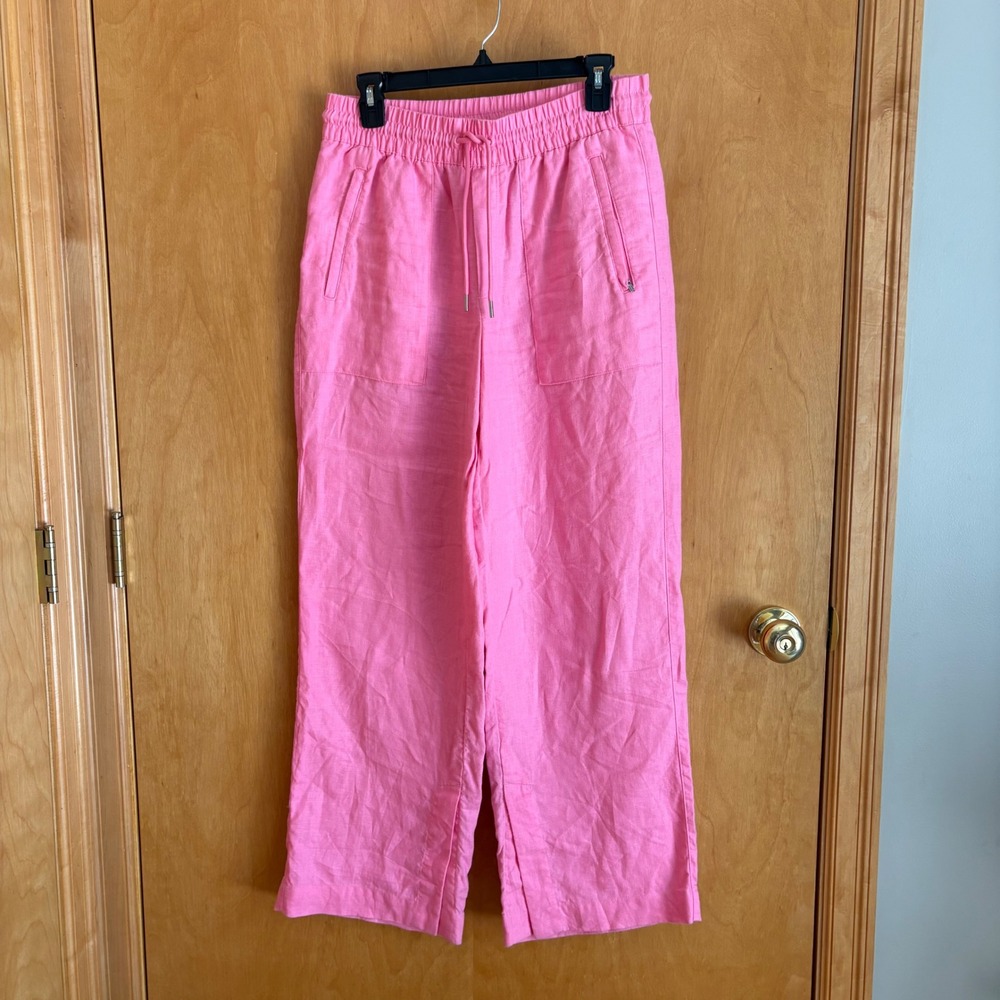 Athleta Cabo Linen Wide Leg Pants Womens Small Pink Drawstring 851038
